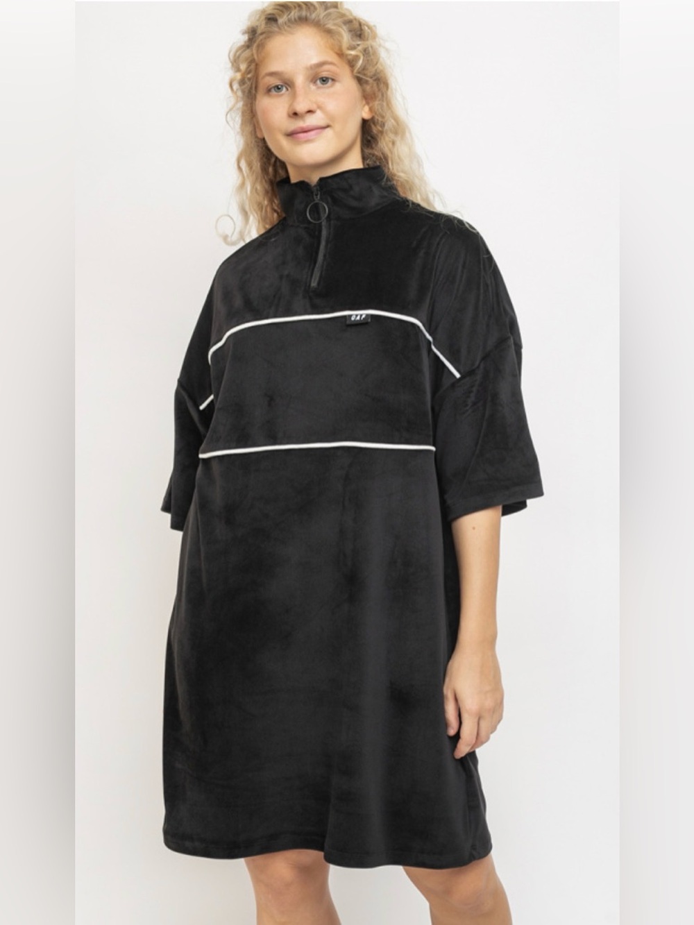 Lazy Oaf Sz S Offside Velour Black Relaxed Streetwear Short Dress
